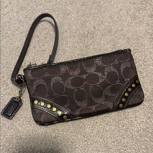 Coach Brown Wristlet with Gold Accents